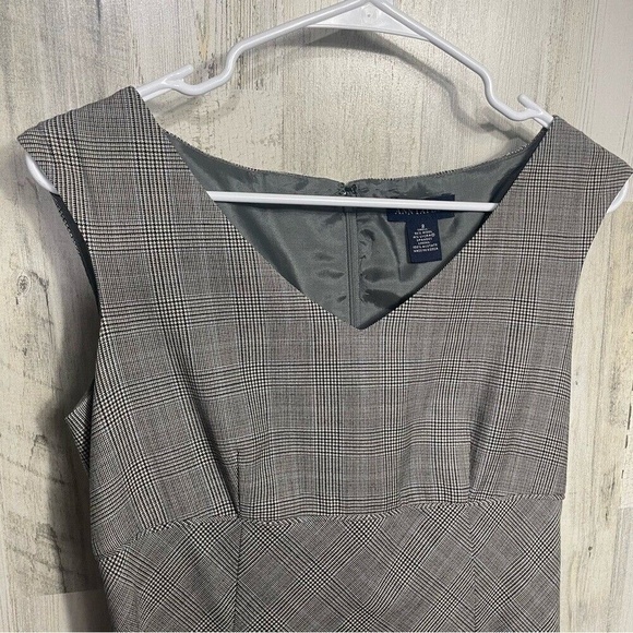 Ann Taylor Vintage SleevelessV Neck Micro Houndstooth Wool Dress Gray size 2 - Picture 3 of 8